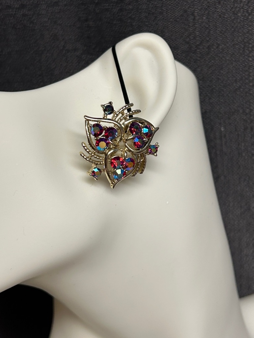 Gold-Tone Heart Cluster Earrings with Pink Aurora Rhinestones